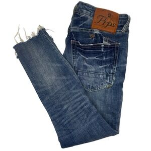 PRPS Jeans‎ Mens 32x26 Blue Denim Cayenne Super Skinny 3/4 Distressed Dark Wash